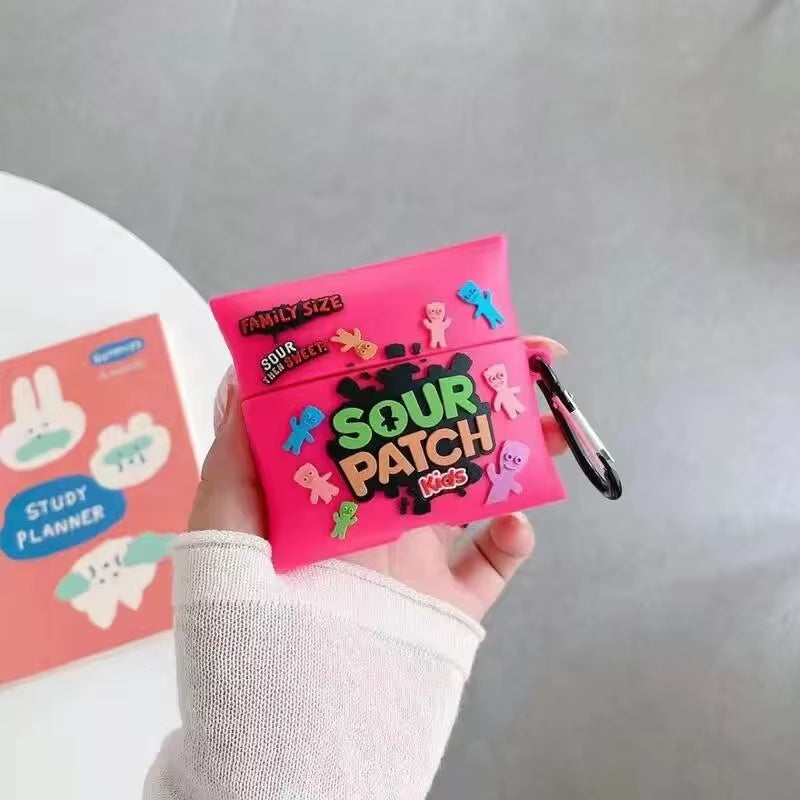Airpod 1/2/3/Pro Case Silicone Sour Patch 3D Cute Cartoon Funny Food Design Soft Protect Cover Earphone Accessory Hook Girl Boy