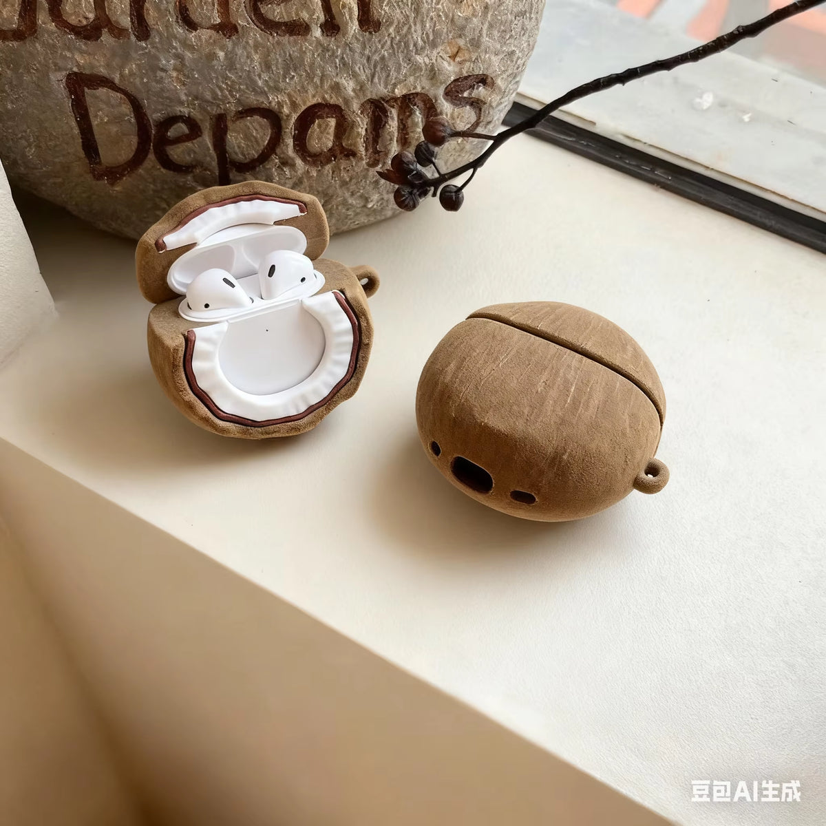 For Apple Airpods1 4 3 2 Pro 3D Velvet Texture Coconut Headphone Case with Charm Flocked Headset Cases Airpod Pro2 Funda