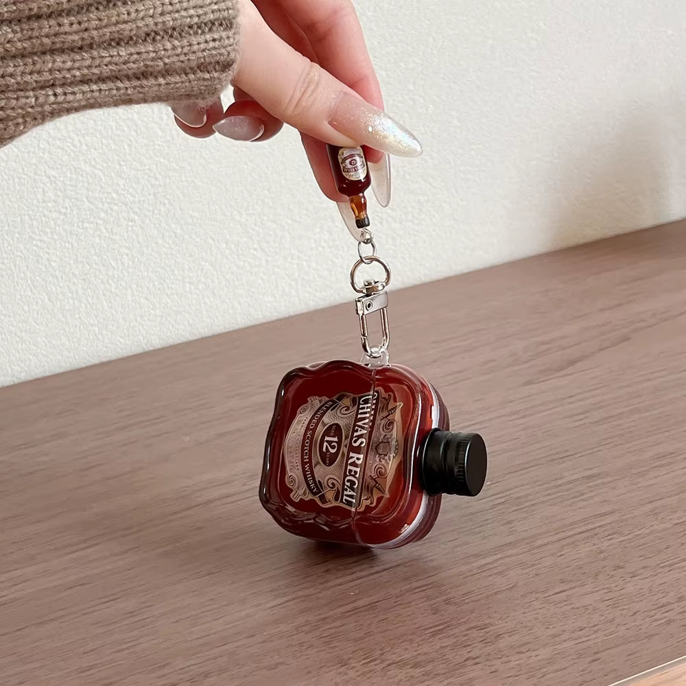 Cute 3D Wine Bottle Earphone Case for Airpods 1/2/3/4 Pro/Pro2/Pro3 Shockproof Headphone Protective Cover with Pendant