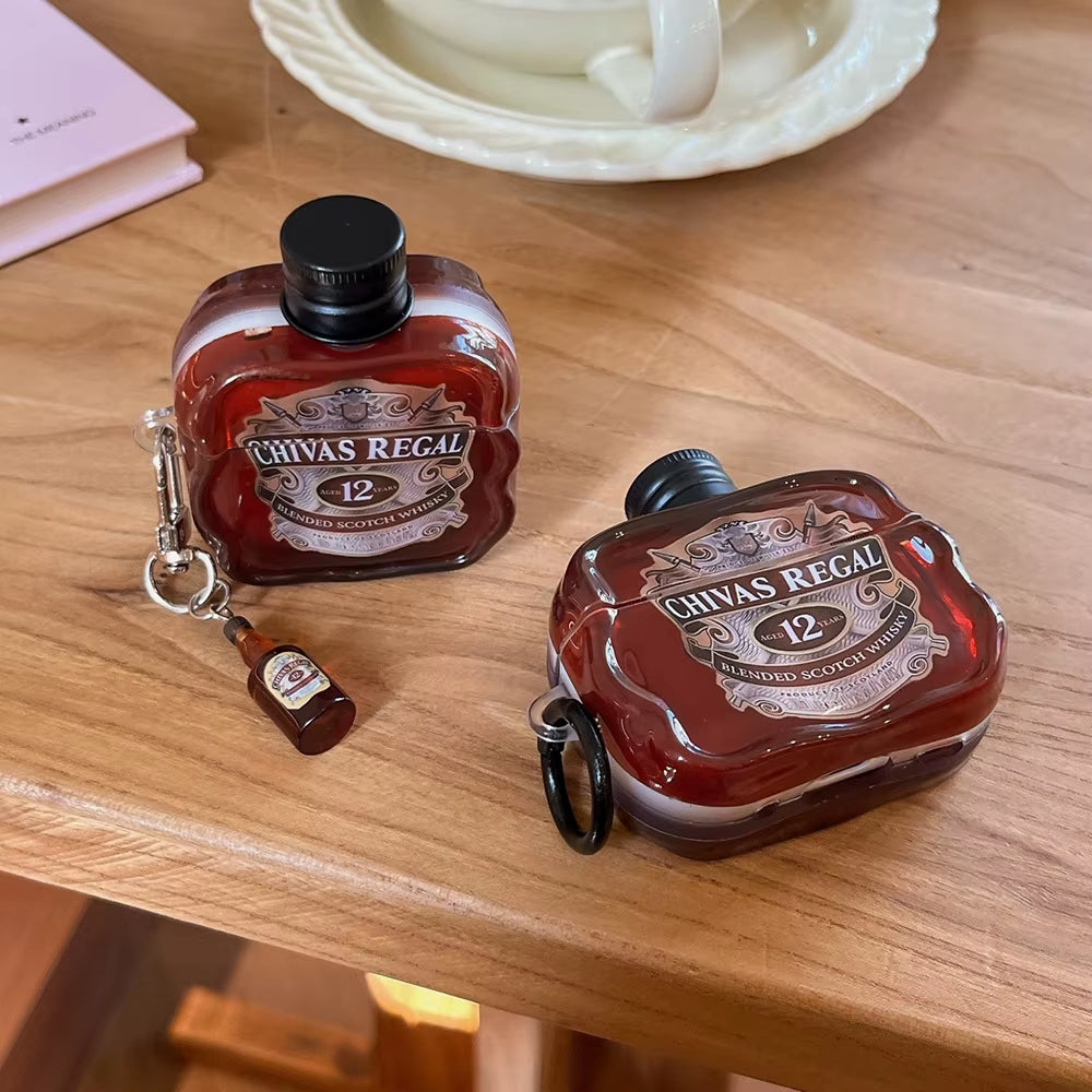 Cute 3D Wine Bottle Earphone Case for Airpods 1/2/3/4 Pro/Pro2/Pro3 Shockproof Headphone Protective Cover with Pendant