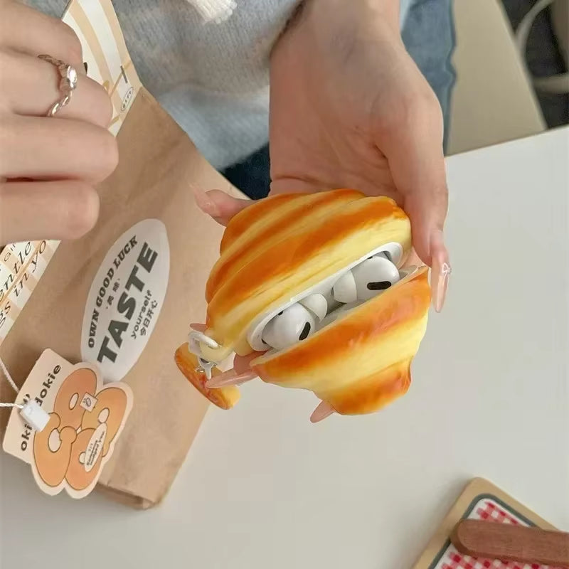 3D Croissant Case for Airpods 4 2024 Bluetooth Earbuds Charging Box Protective Earphone Case Airpod 1 2 3 Pro Pro2 Cover Funda