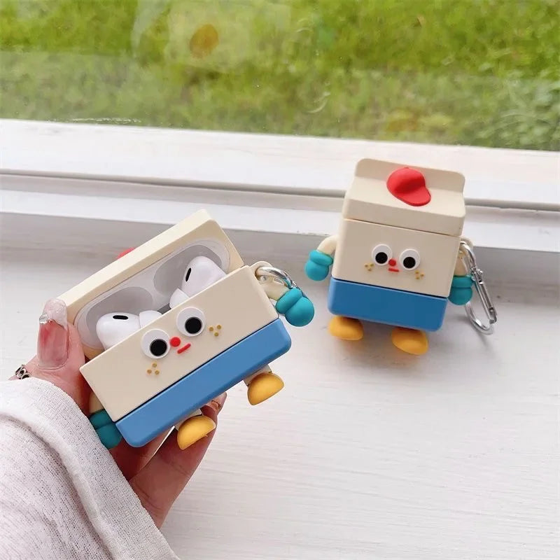 3D Milk Box for Airpods 4 Earphone Accessories Case Airpods 1 2 3 Pro Cartoon Soft Silicone Protective Cover for Airpods Pro2