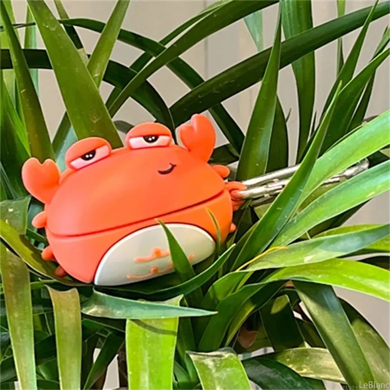Cute Cartoon 3D Crooked Mouth Crab Headphone Case for Airpods 3 4 Pro Pro2 Pro3 with Keychain Cancer Silicone Case Anti-Fall
