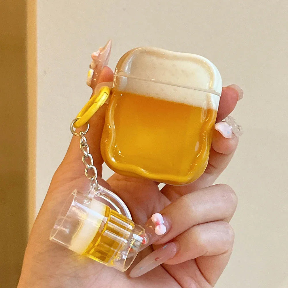 Creative Beer Pattern Design Earphone Case for Airpods 4 5 with Beer Pendant Wave Shape Cover for Airpods Pro 2 3 Generation