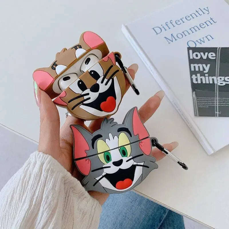 Cute 3D Cartoon Tom and Jerry Earphone Case for Airpods 4 2 3 1 Pro 3 2 Wireless Bluetooth Headset Protective Soft Silicon Cover