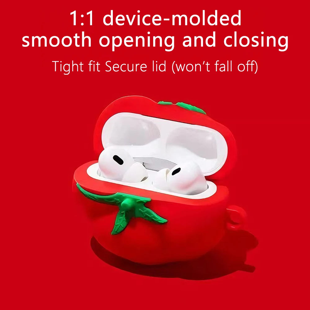 Christmas Tomato Red Colored Hard Shell Suitable for Airpods Pro 3 Protect Cover for Airpods 4 3 Pro2 Earphone Case Accessories