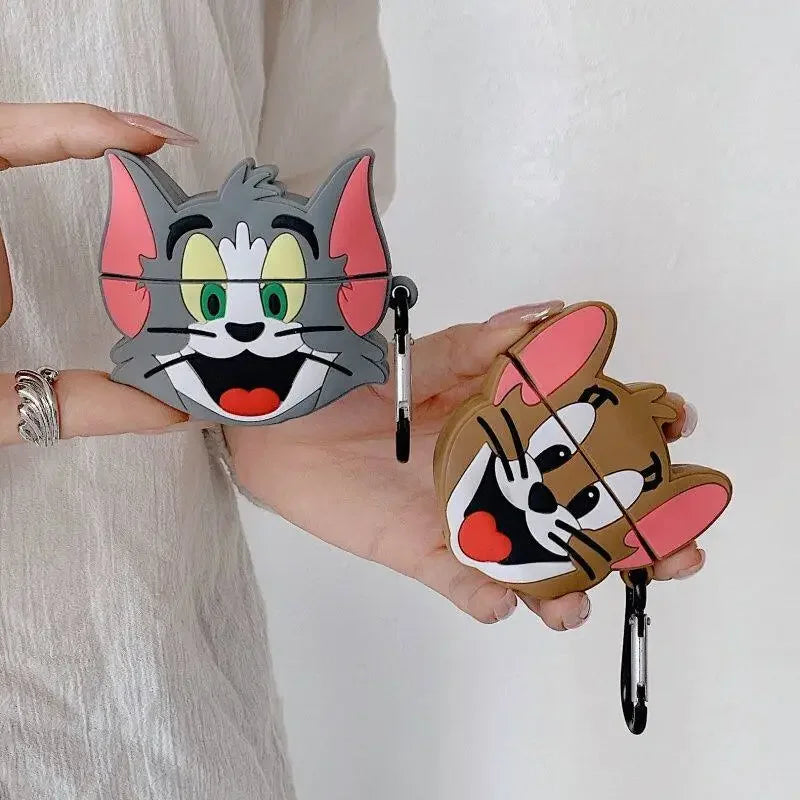 Cute 3D Cartoon Tom and Jerry Earphone Case for Airpods 4 2 3 1 Pro 3 2 Wireless Bluetooth Headset Protective Soft Silicon Cover