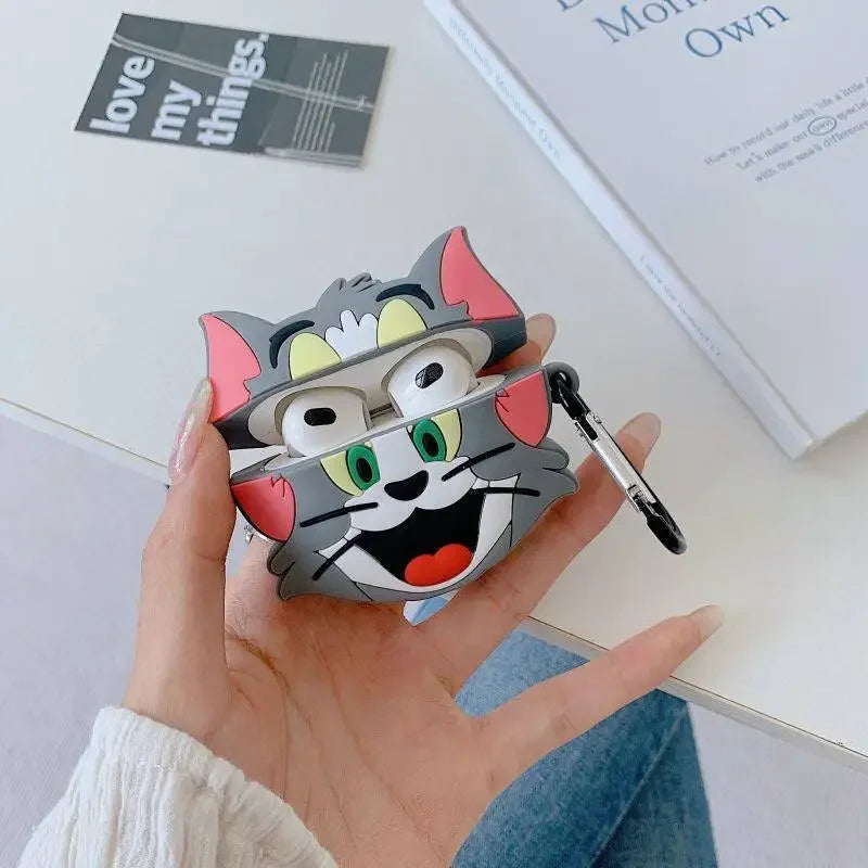Cute 3D Cartoon Tom and Jerry Earphone Case for Airpods 4 2 3 1 Pro 3 2 Wireless Bluetooth Headset Protective Soft Silicon Cover