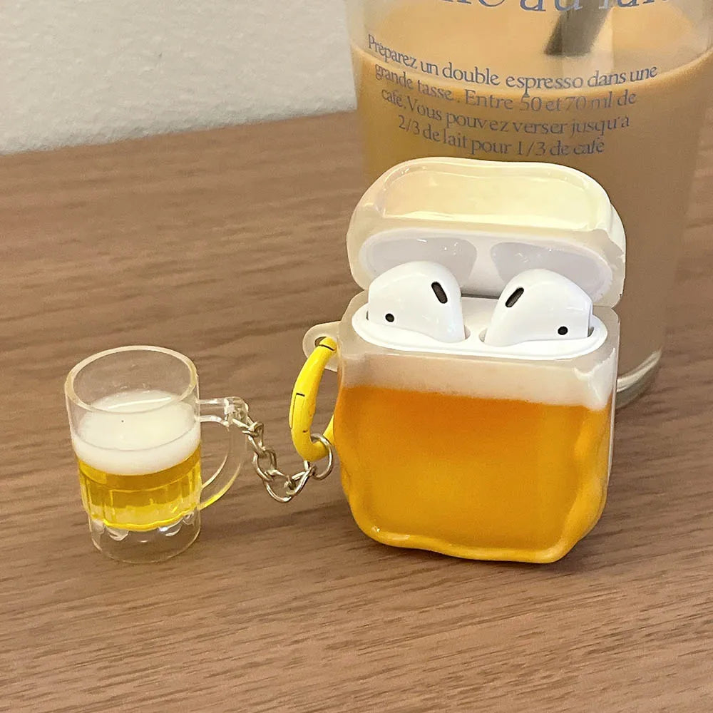 Creative Beer Pattern Design Earphone Case for Airpods 4 5 with Beer Pendant Wave Shape Cover for Airpods Pro 2 3 Generation