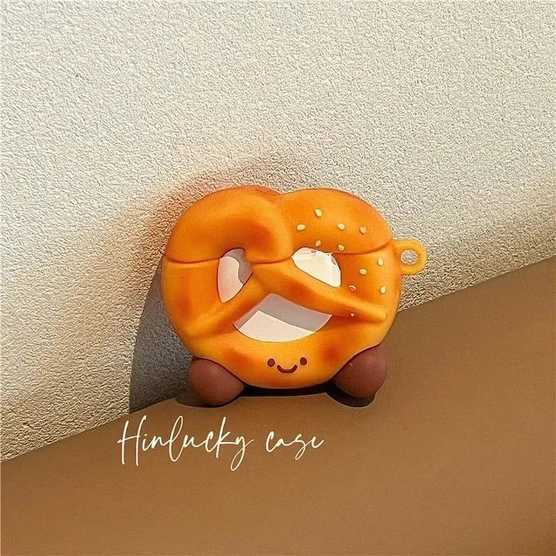 For Airpods 4 3 2 1 Pro Pro2 Earphone Case 3D Hollow Bread Food Cartoon Silicone Protective Headphone Box with Pendant Cover