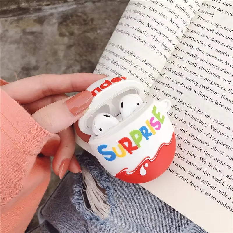 Kinder Eggs 3D Earphone Case Cover Wireless Bluetooth Cartoon Case for Airpods 1 2 Headphone Protective Cover for Airpods Case