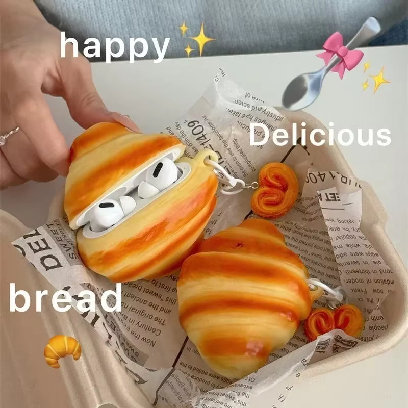 3D Croissant Case for Airpods 4 2024 Bluetooth Earbuds Charging Box Protective Earphone Case Airpod 1 2 3 Pro Pro2 Cover Funda